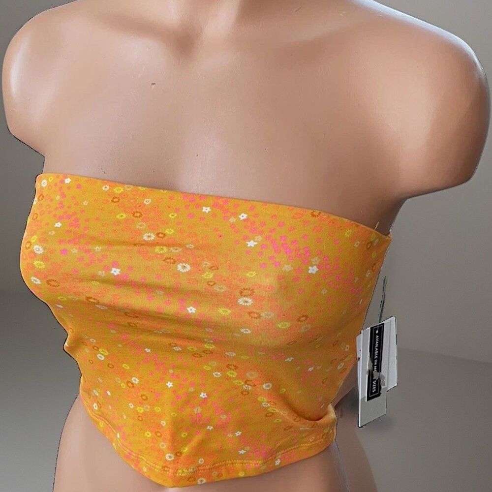 BP Nordstrom Orange Micro Floral Tube Top Size M Strapless Y2K 90s NWT Hippie